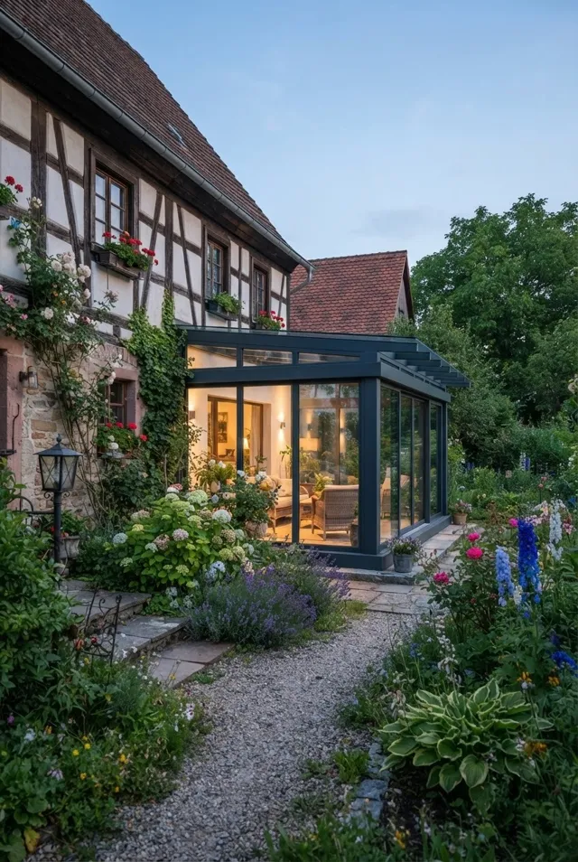 Wintergarten aus Glas und Aluminium: Am Fachwerkhaus