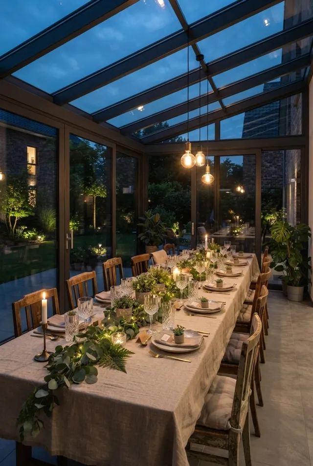 Festtafel im Wintergarten für die ganze Familie – Symbolbild