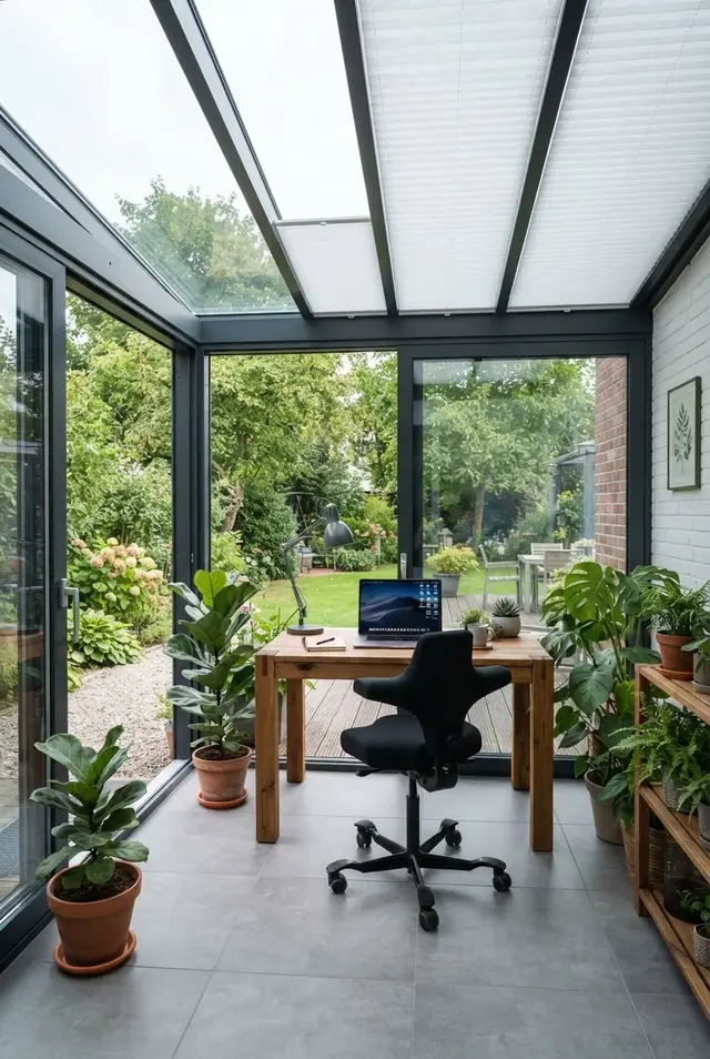 Homeoffice im Wintergarten: Arbeiten im Grünen – Symbolbild